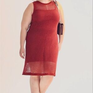 New. XL Size Nine West Chevron Crochet Mesh Detailed Sleeveless Midi Dress